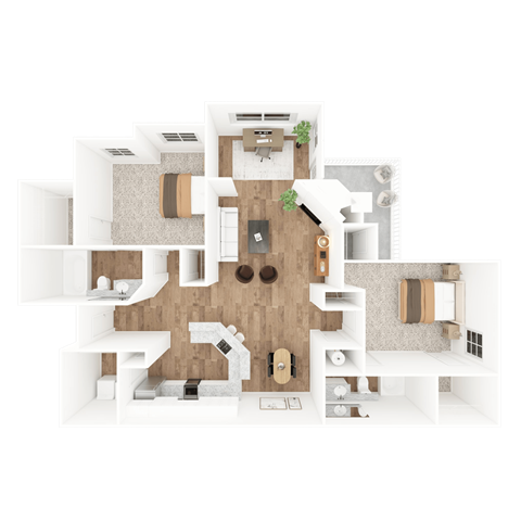 Floor plan for 2 beds, 2 baths, 1325 sqft